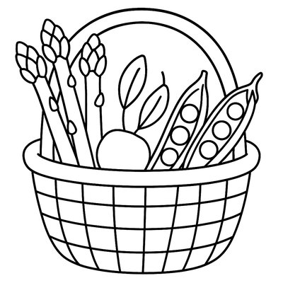 A Basket Filled With Fresh Spring Vegetables Like Asparagus And Peas