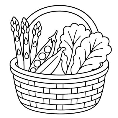 A Basket Of Spring Vegetables Like Asparagus, Peas, And Lettuce