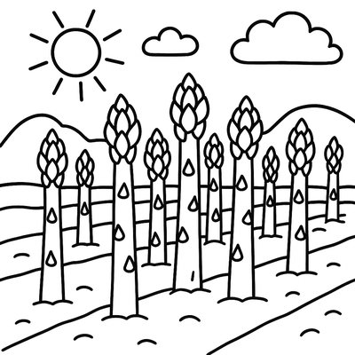 Asparagus Spears Growing In Garden Rows