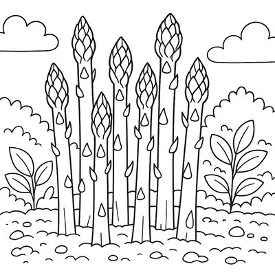 Fresh Asparagus Spears Growing In A Garden Bed
