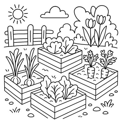 Spring Vegetables Growing In Raised Garden Beds