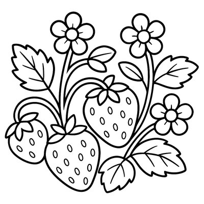 Strawberry Patch With Ripe Berries And Flowers