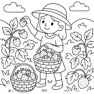 Strawberry Picking Scene With Baskets Full Of Ripe Berries