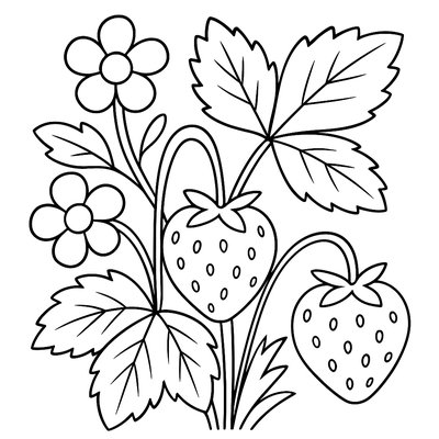 Strawberry Plants With Flowers And Developing Berries