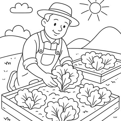 Farmer Harvesting Lettuce From Raised Garden Beds