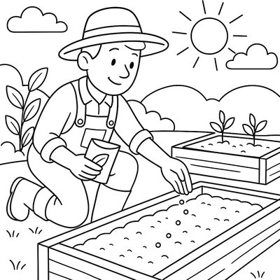 Farmer Planting Organic Seed Rows In Spring