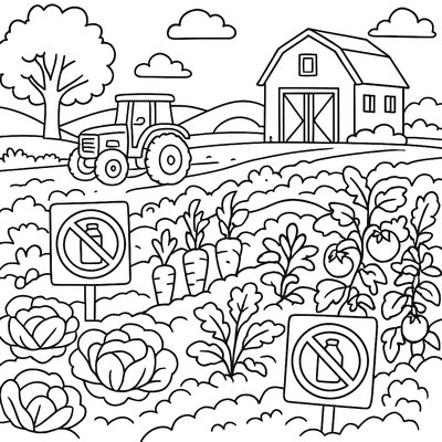 Organic Vegetable Farm With No Pesticide Signs