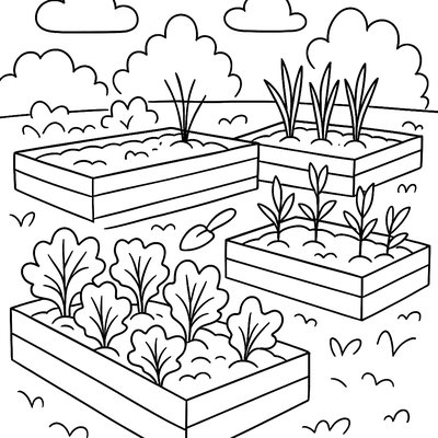 Raised Garden Beds With Spring Vegetables Sprouting