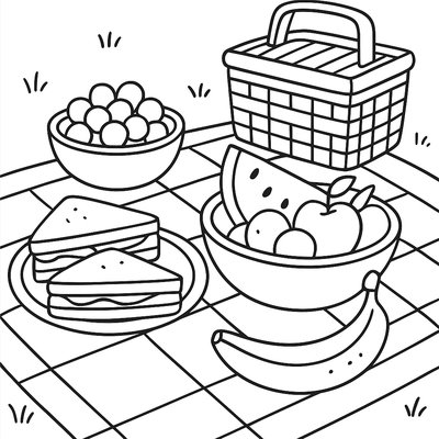 Family Picnic Spread With Sandwiches And Fresh Fruit