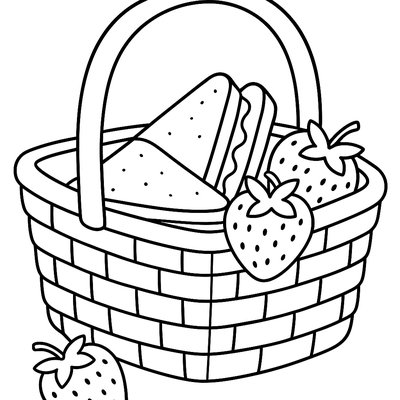 Picnic Basket With Sandwiches And Fruit