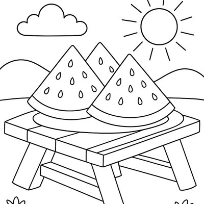 Watermelon Slices On Picnic Table