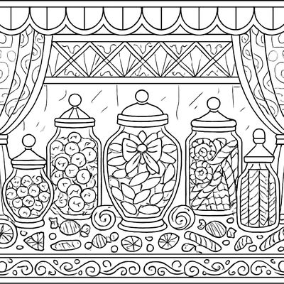 A Candy Shop Window With Jars Of Sweets