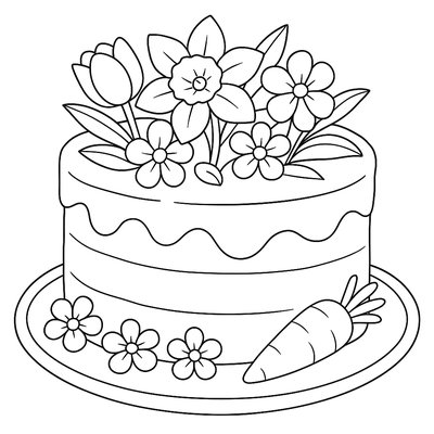 Carrot Cake Decorated With Spring Flowers