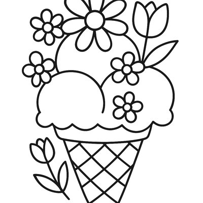 Ice Cream Cone With Spring Flowers Decorating The Scoops