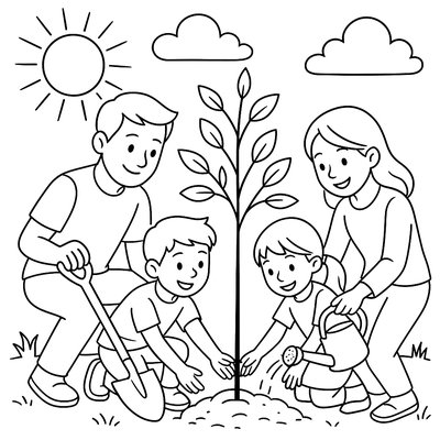 A Family Planting A New Tree Together
