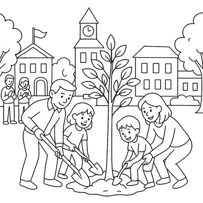 Community Tree Planting Ceremony In Town Square