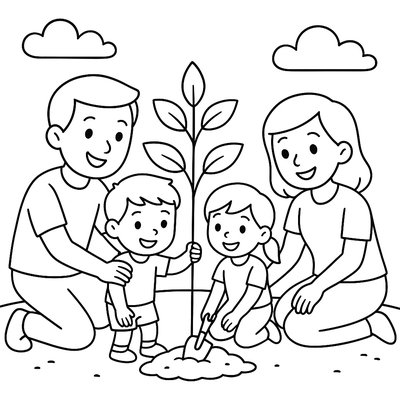 Family Planting A Young Tree Together