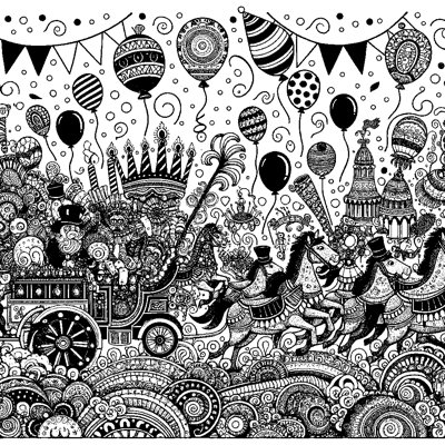 A Birthday Parade With Balloons And Confetti