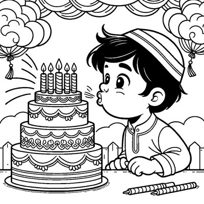 A Child Blowing Out Candles On A Tiered Birthday Cake