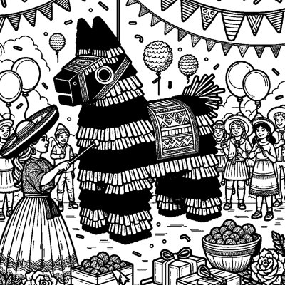 A Piñata Being Hit At A Birthday Party