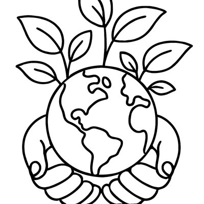 Hands Holding Small Earth Globe With Plants Growing Around It
