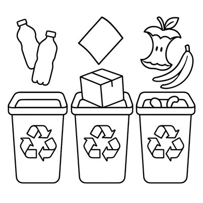 Recycling Bins With Different Materials Being Sorted