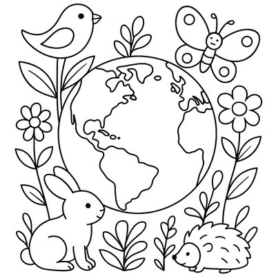 The Earth Surrounded By Growing Plants And Animals