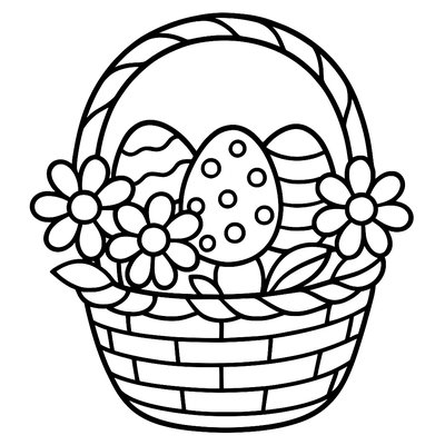 Easter Basket Filled With Colorful Eggs And Flowers