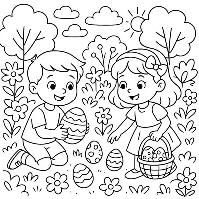 Easter Egg Hunt In Blooming Garden