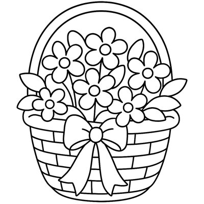 A Basket Filled With Fresh May Flowers And Ribbons