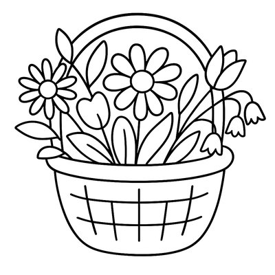May Day Basket Filled With Spring Wildflowers