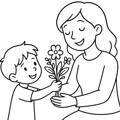 A Child Giving Mom A Bouquet Of Wildflowers
