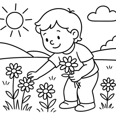 A Child Picking Daisies For Mom In A Sunny Field