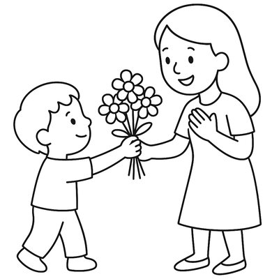 Child Giving Handpicked Bouquet To Mother
