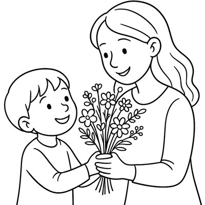 Child Giving Mother A Bouquet Of Spring Wildflowers