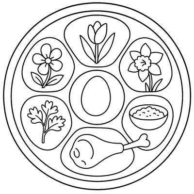 Seder Plate With Spring Symbols And Foods