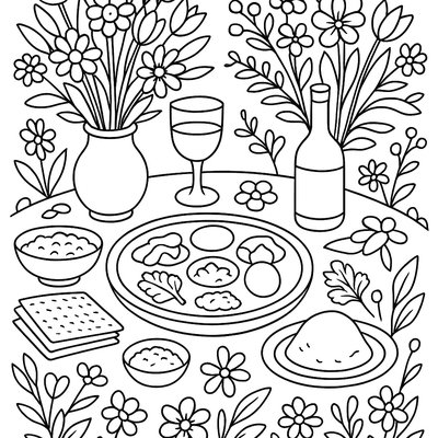 Seder Table Decorated With Spring Flowers And Traditional Symbols