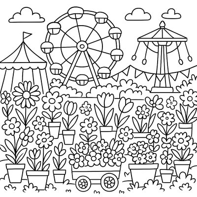 A Spring Fair With Flower Displays And Carnival Rides
