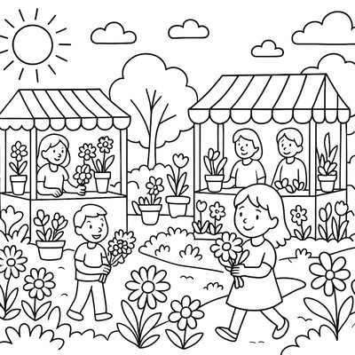 Community Spring Festival With Flower Booths And Garden Displays