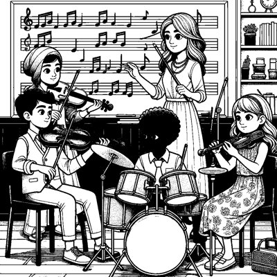 A Music Teacher And Students In A Classroom