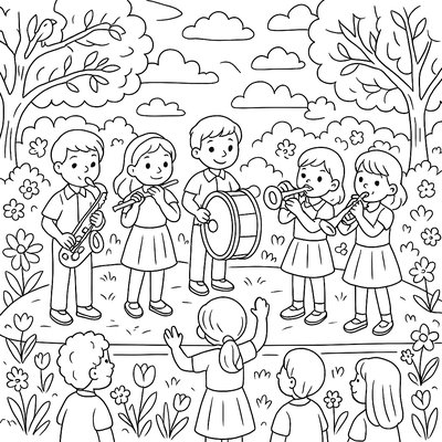 A School Band Performing At An Outdoor Spring Concert