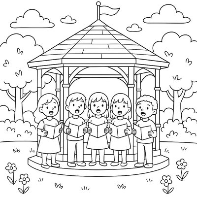 Children's Choir Performing In Park Gazebo