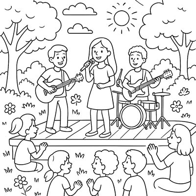 Outdoor Spring Concert With Musicians In A Park