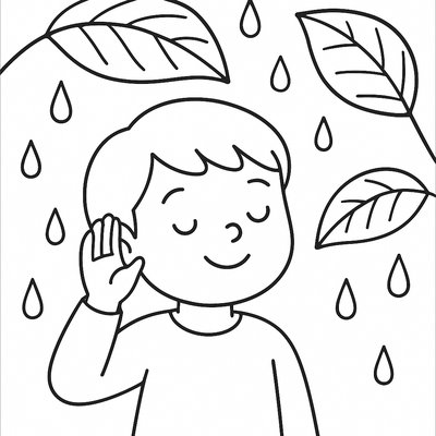 Child Listening To Spring Rain On Leaves With Cupped Ear