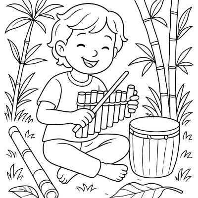 Child Making Music With Natural Materials Like Bamboo