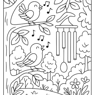 Forest Scene With Birds Singing And Wind Chimes