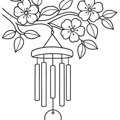 Wind Chimes Hanging From Flowering Branch