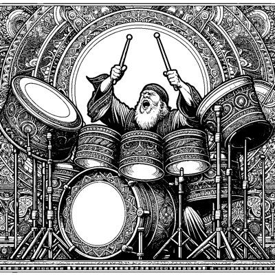 A Child Playing A Big Drum Set