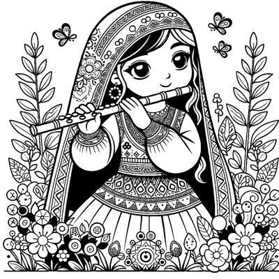 A Child Playing A Flute In A Garden