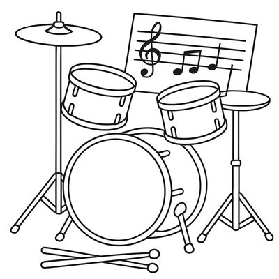 A Marching Band Drum Set With Drumsticks And Sheet Music